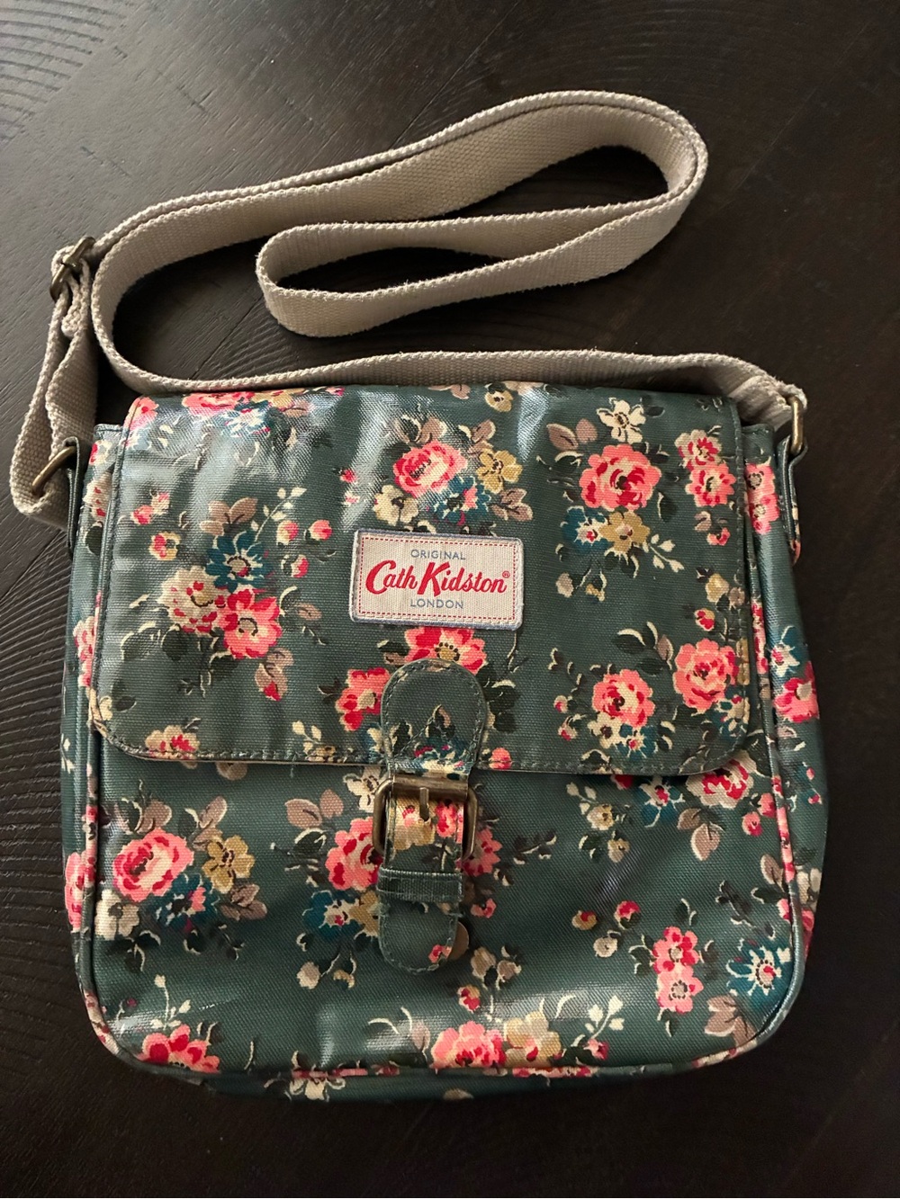 Cath Kidston Teal Floral Crossbody Bag with Pink Roses